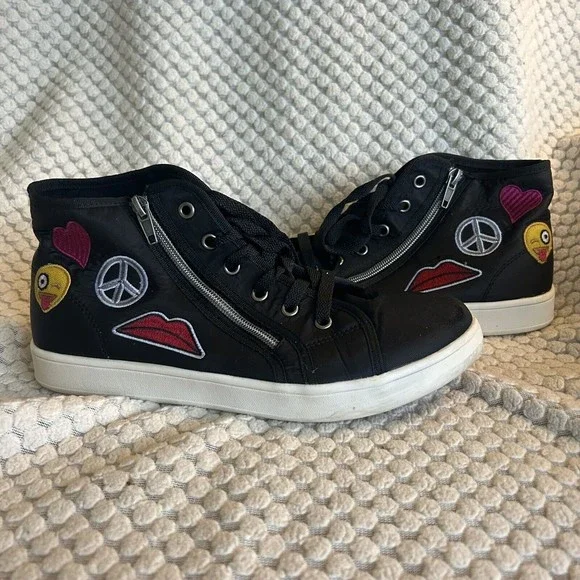 Brash Shoes Brash Black Emoji Bossy Hi Top Zip Sneakers Hearts